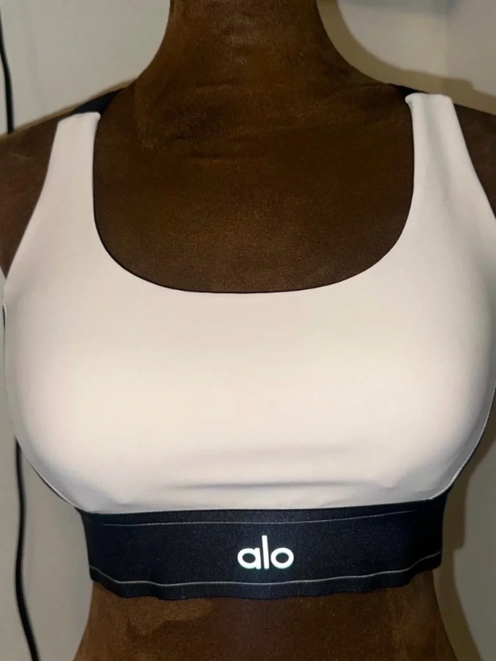 ALO Yoga Light Gray and Black Sports Bra & Legging Set